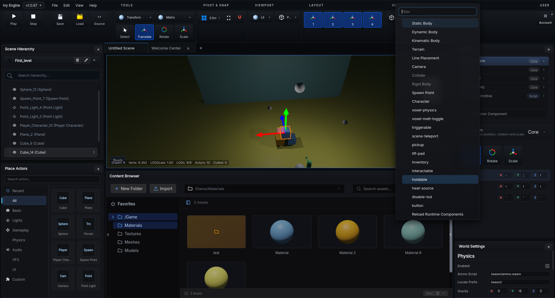 Ivy Engine editor overview